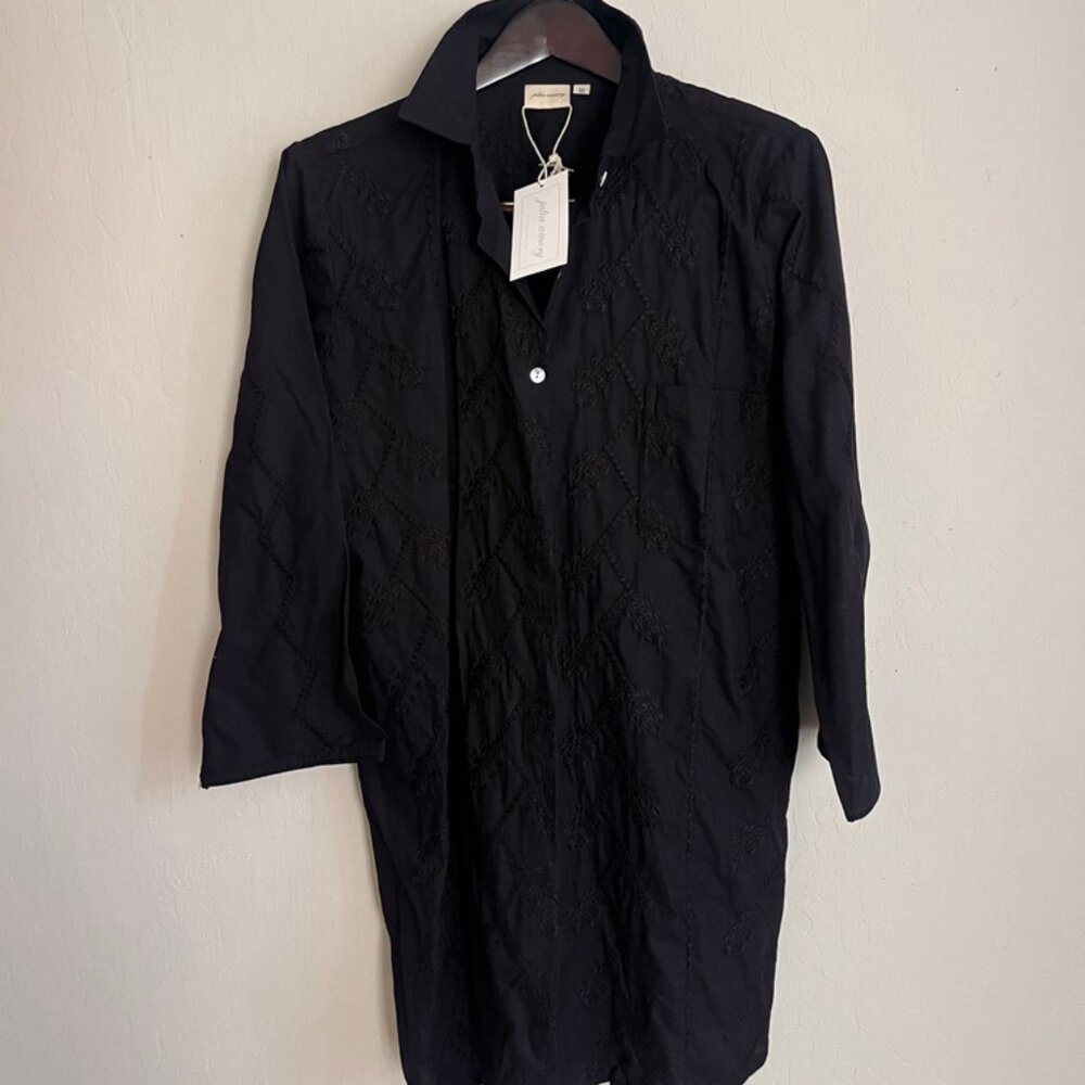 NWT Julia Amory Black Embroidered Swizzle Mini Shirt Tunic Dress